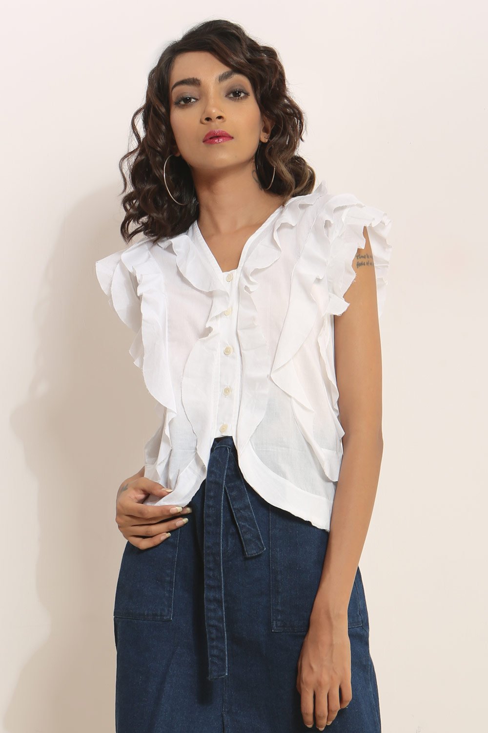White Ruffle Voile Top