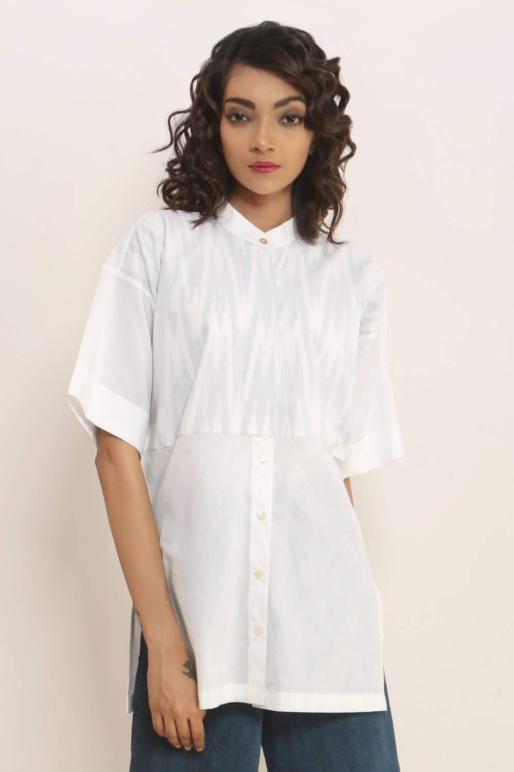White Voile Ikat-Lined Top