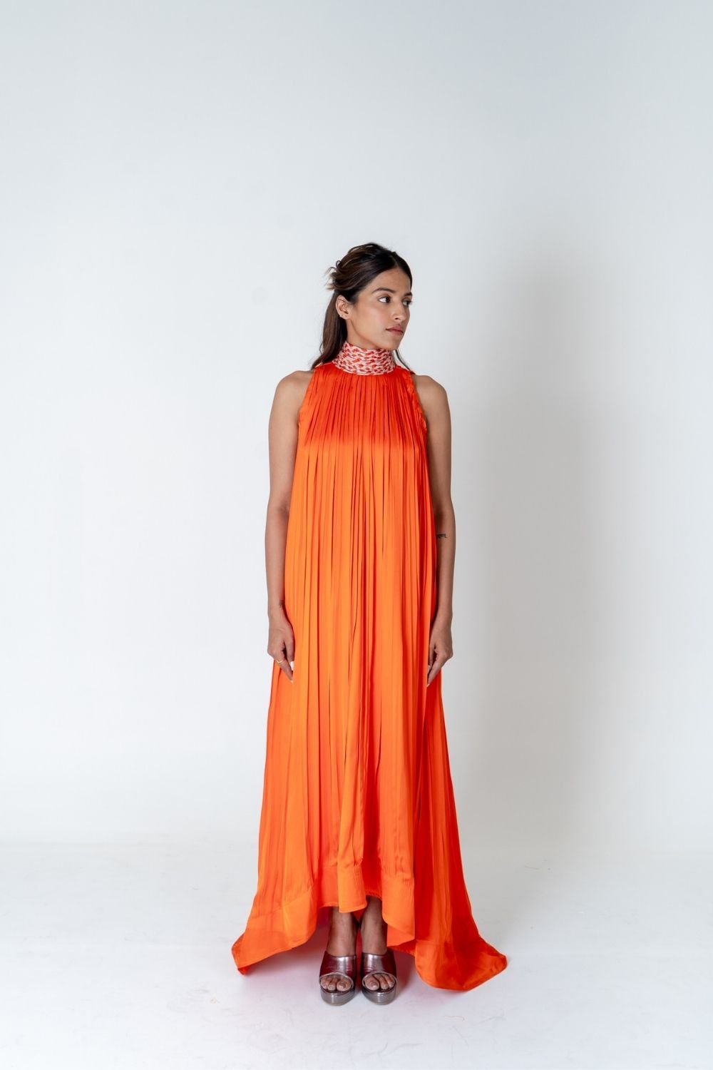 Orange-Pink Halter Gown