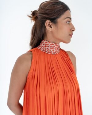Orange Pinkbraidedhalterneckgathergown 4