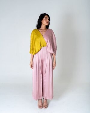 Pink Yellowcolor Blockedjumpsuit
