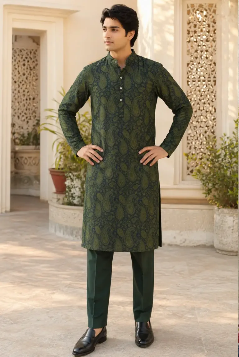 Rajan Chanderi Kurta Navy
