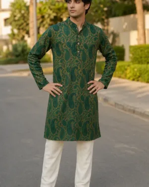 RAJAN CHANDERI KURTA OLIVE 001