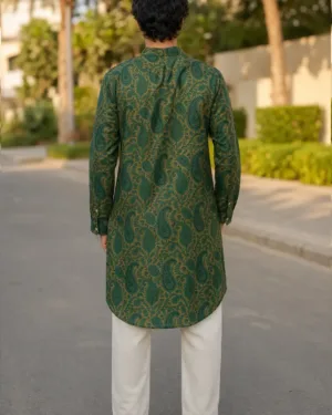 RAJAN CHANDERI KURTA OLIVE 002