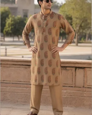 RAJAN CHANDERI KURTA SAND 005