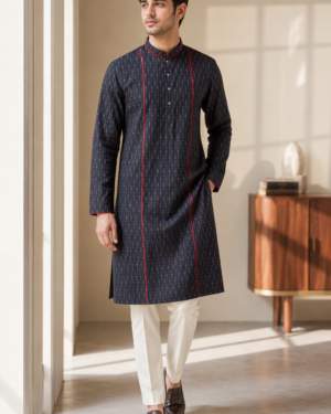 SAGA COTTON IKAT KURTA BLACK 001