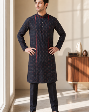 SAGA COTTON IKAT KURTA BLACK 003