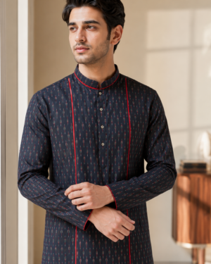 SAGA COTTON IKAT KURTA BLACK 004