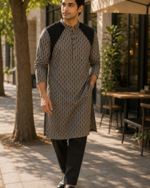 SAGA COTTON IKAT KURTA GREY 001