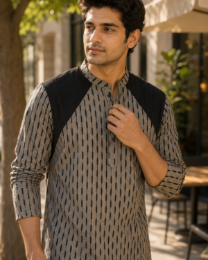 SAGA COTTON IKAT KURTA GREY 002