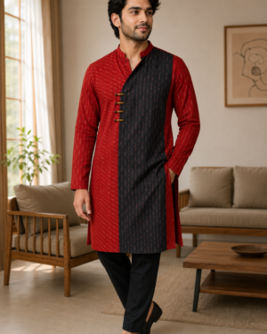Saga Cotton Ikat Kurta BlackRed 001
