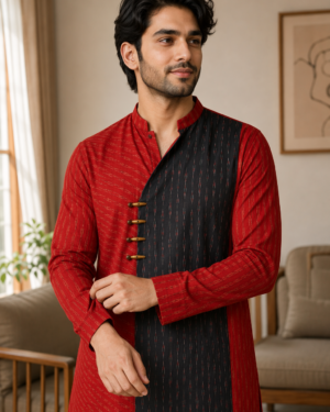 Saga Cotton Ikat Kurta BlackRed 002