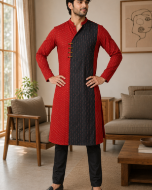 Saga Cotton Ikat Kurta BlackRed 004