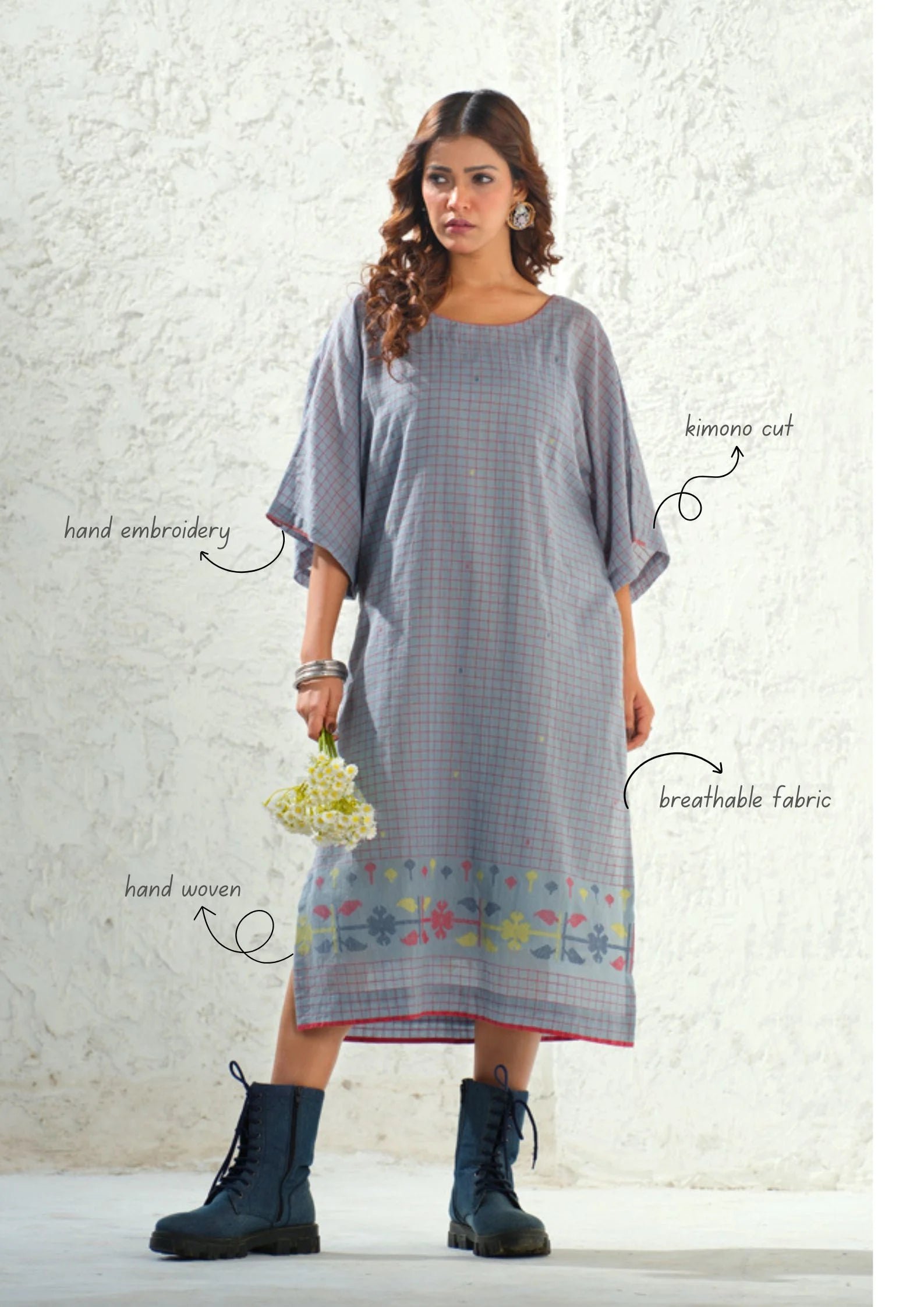 Jamdani Artisan Daman Kimono Dress
