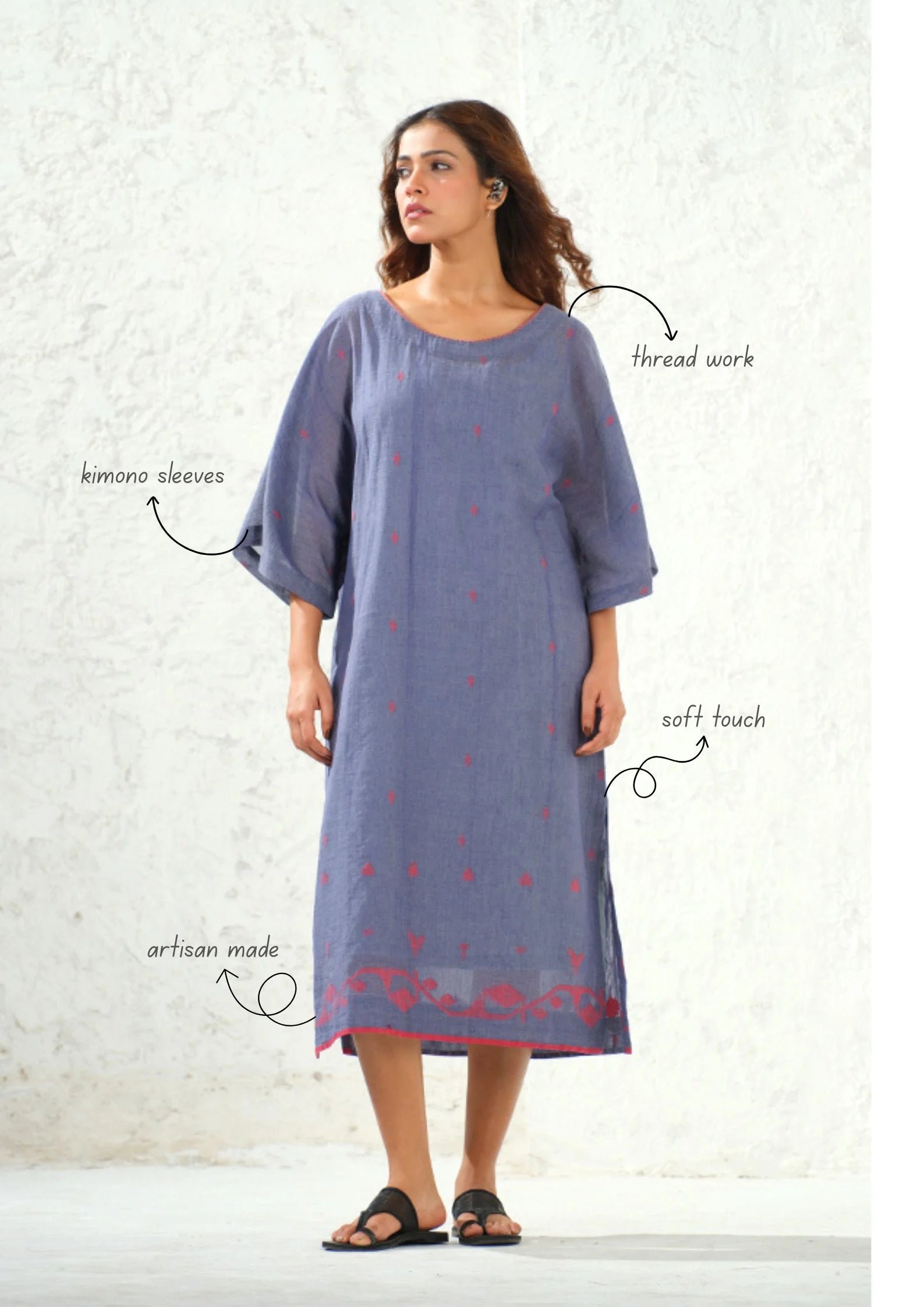 Jamdani Blue Kimono Dress
