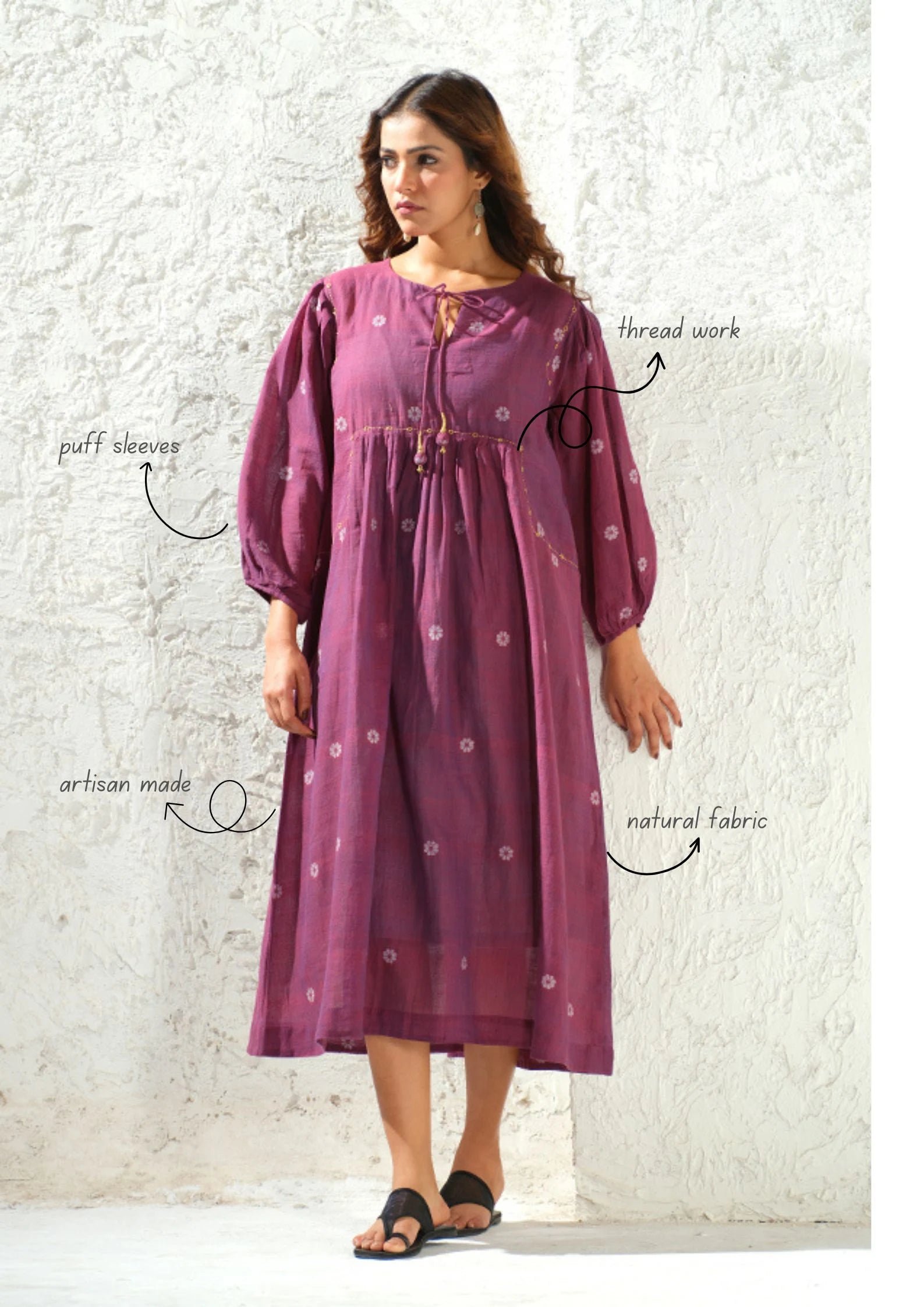 Jamdani Purple Flared Maxi Dress