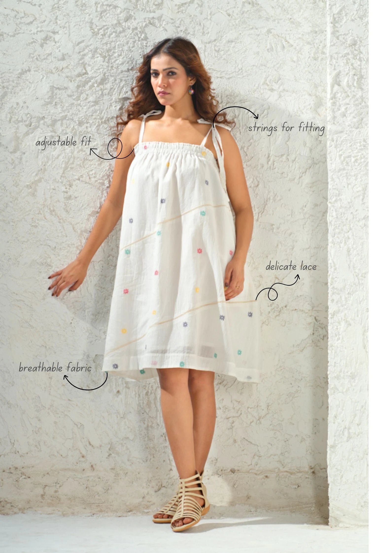 Jamdani Marble White Strap Dress