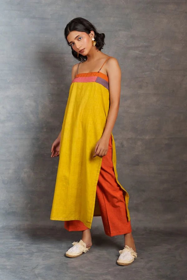 Yellow spaghetti Handwoven dress