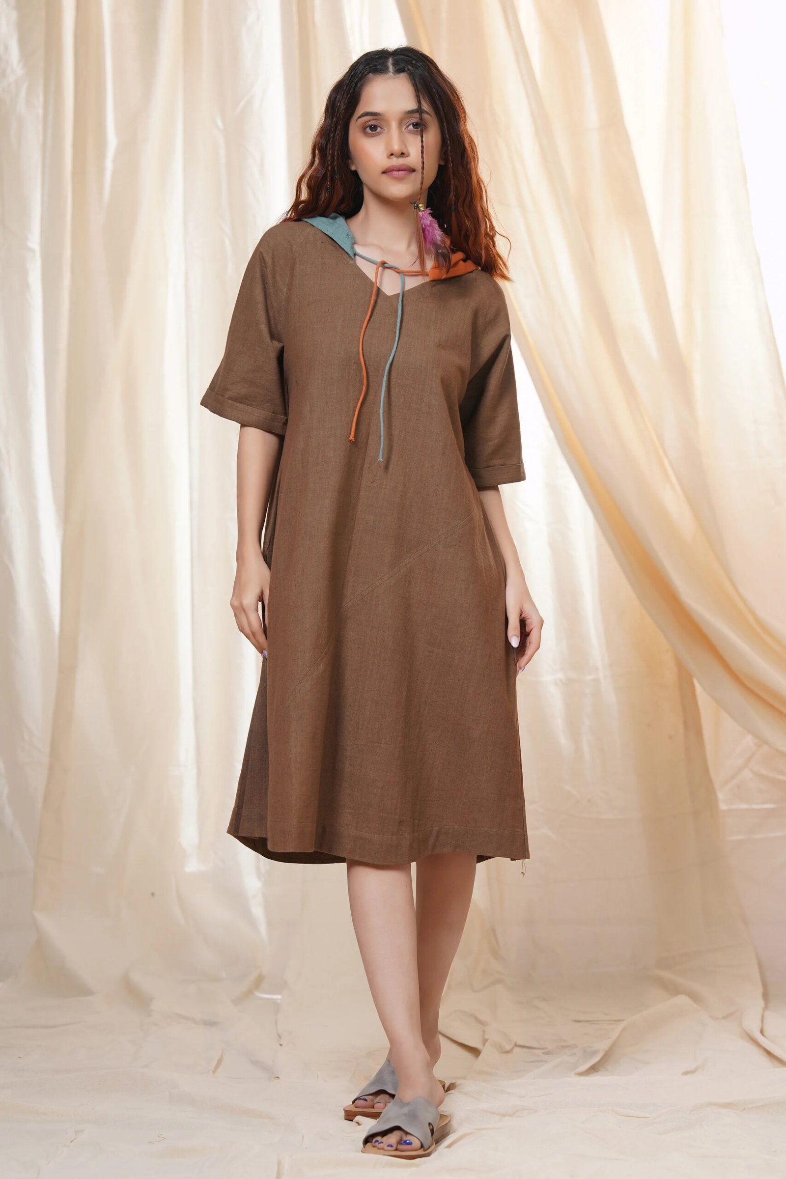 Beach Brown Hoodie Dress