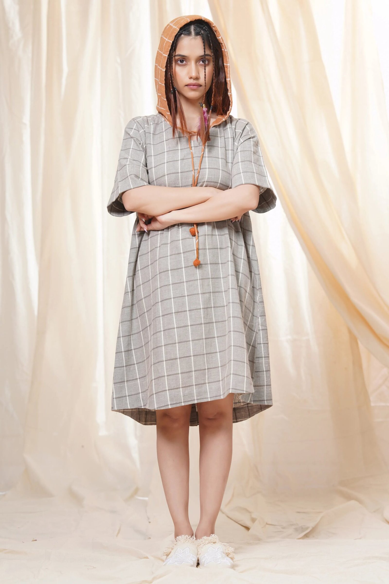 Cotton Fit Grey Hoodie Dress