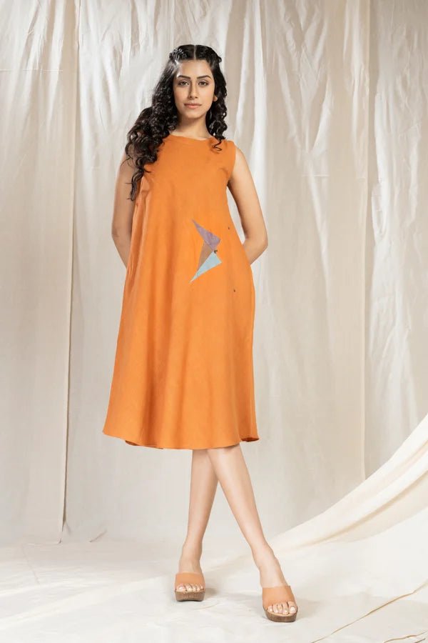 Triangular Tales Orange Knee Dress