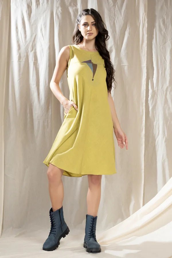 Triangular Tales Lime Knee Dress