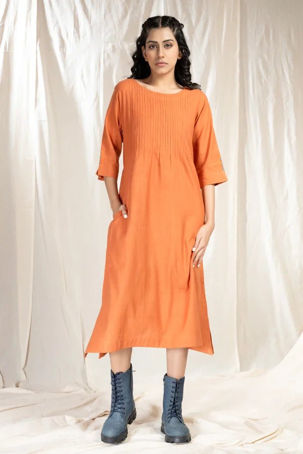 PinTuck Perfection Orange Dress
