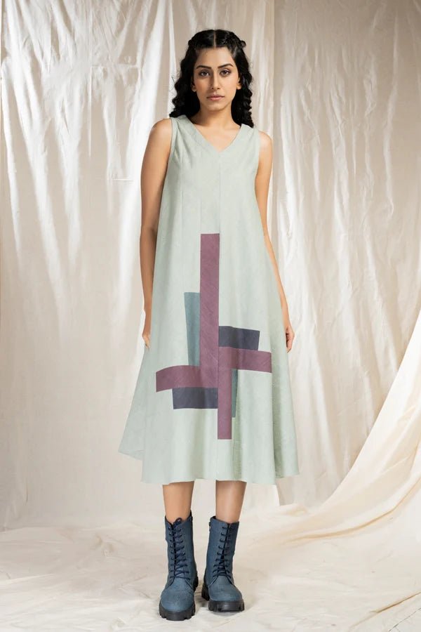 Tonal Blocks Sleeveless Khadi Dress