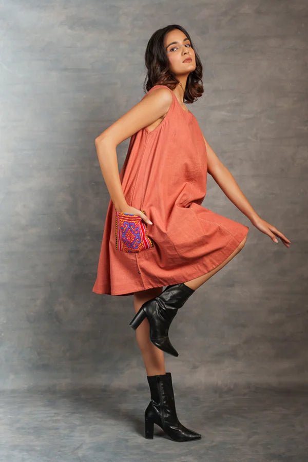 Handwoven Khadi A Line Dress - pink