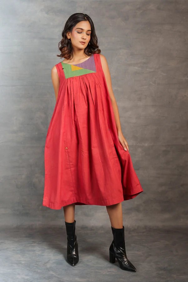 Handwoven Red Midi Dress with