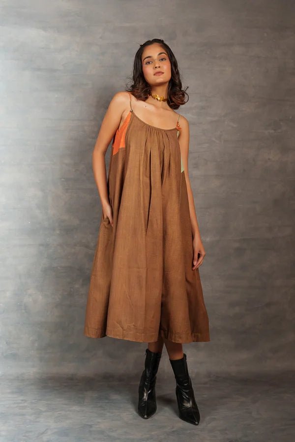 Ray & Hue Brown Block Midi Dres