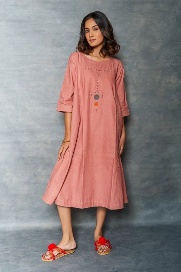 Pink midi dress A line 3/4th