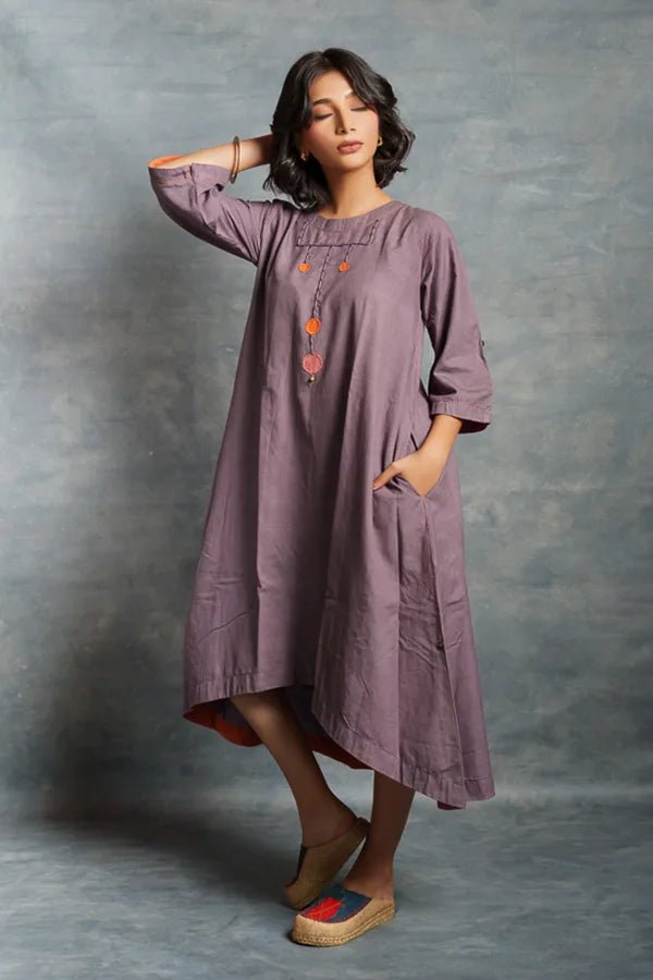 Purple midi dress A line 3/4th
