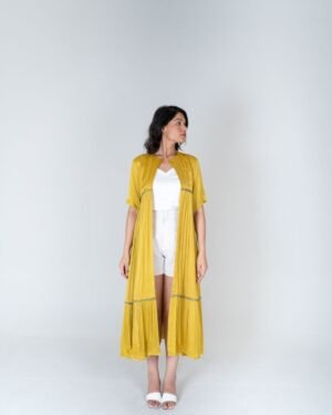 Yellow Greenbraidedgatherlongcape 7