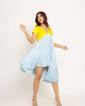 Yellow IceBlueAsymmetricalDress 3
