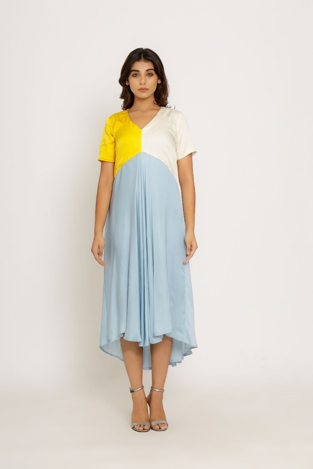 Yellow and Ice Blue Midi Dress