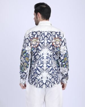 Blue Floral Printed White Shirts For Men Unfinished Shirt Available In Cotton And Linen 7028935