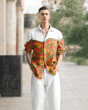 Papaya Orange Quirky Holiday Shirts For Men Available In Cotton And Linen 1017913