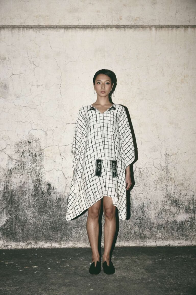 Grid Kaftan Dress