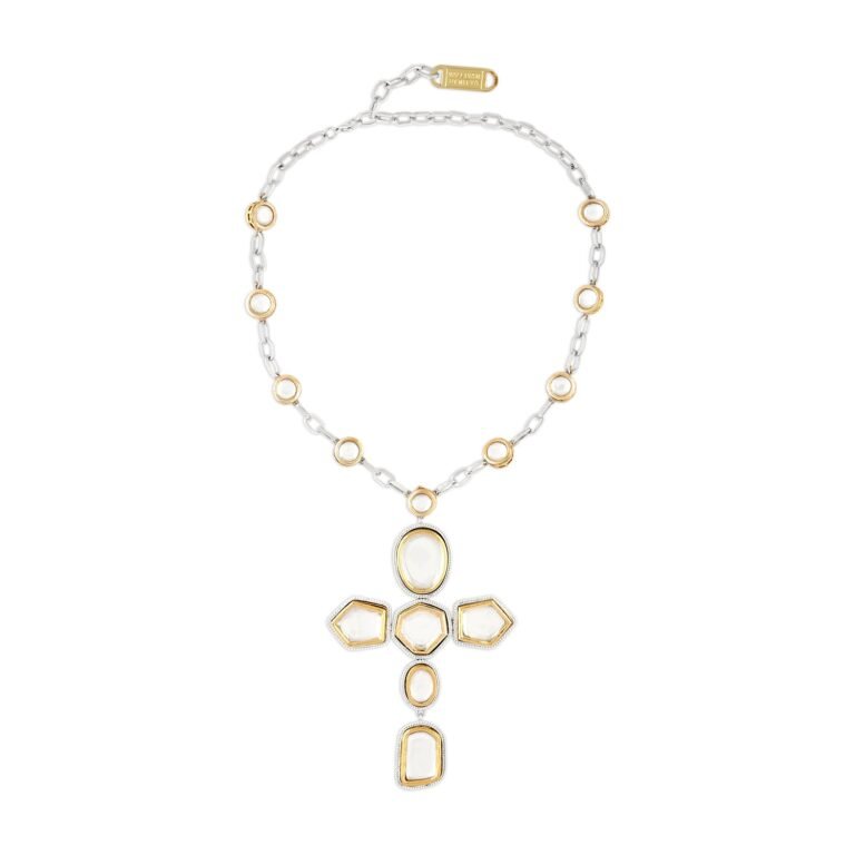 Gold & Silver Polki Cross Neckl