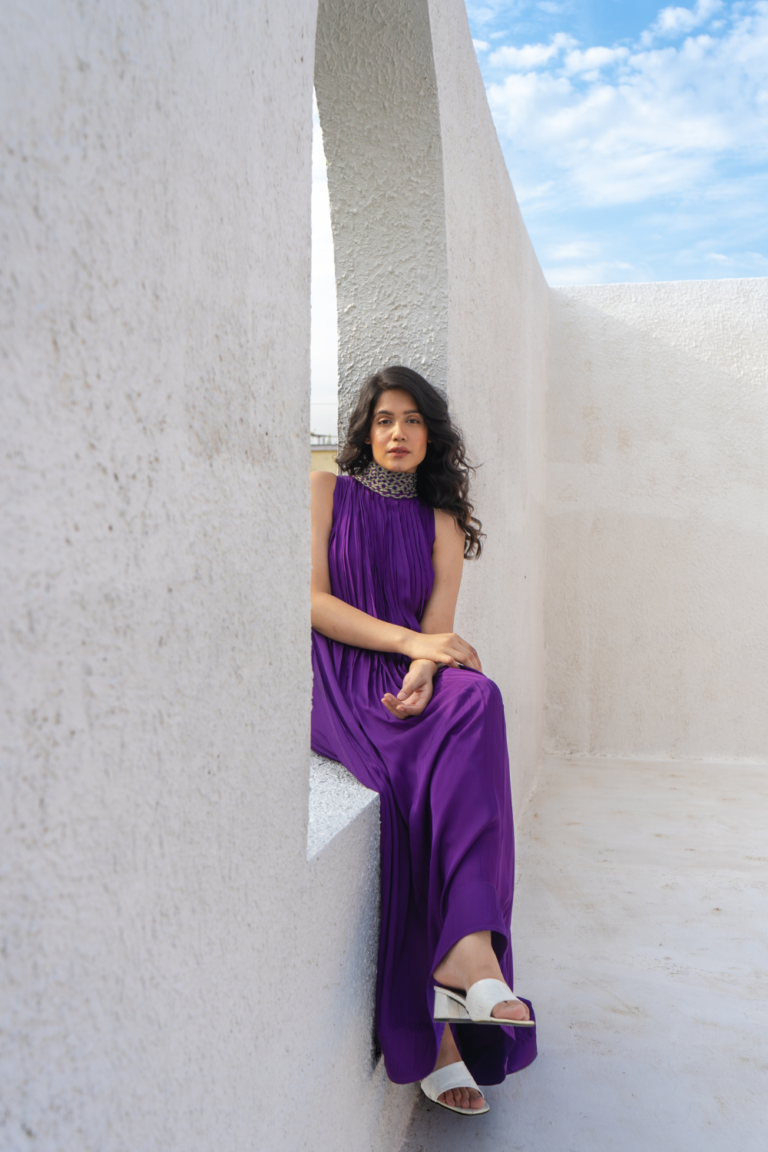 Purple-Green Halter Gown