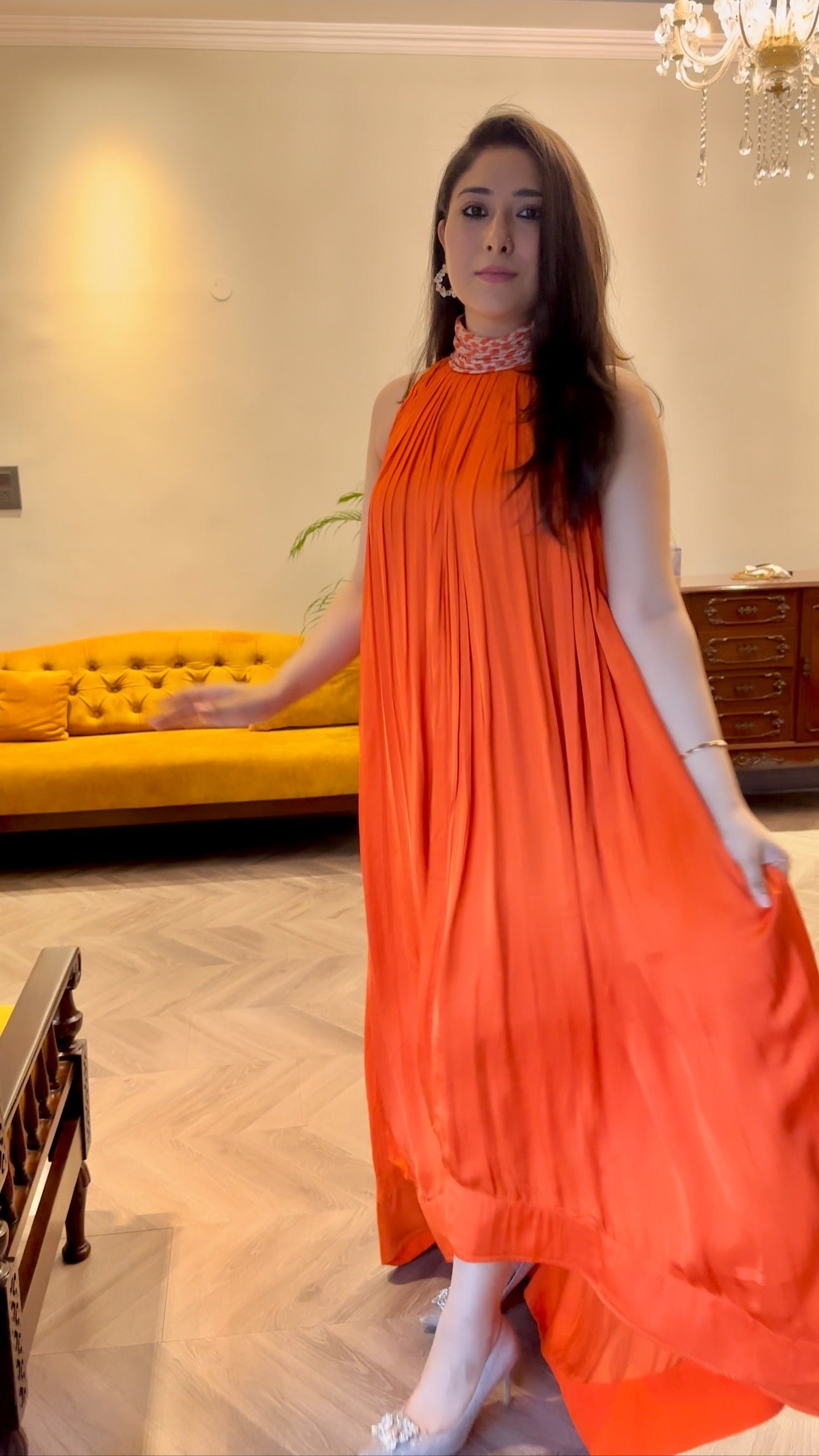 Orange-Pink Halter Gown