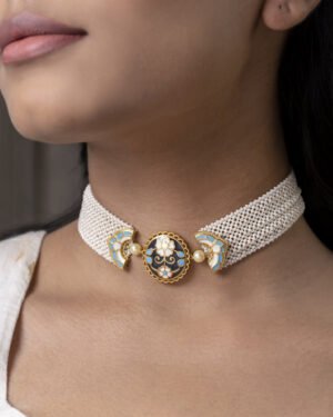 925 Silver Choker Necklace Blue 1