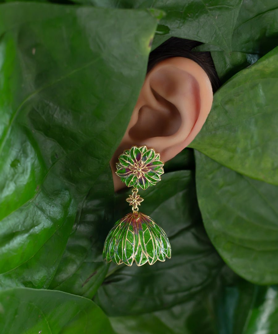 Bloom Flower Jhumka Green