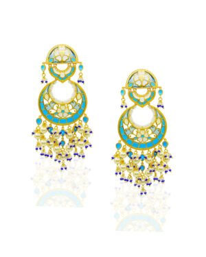 925 Silver Feroza Chandbali Earrings Blue 2