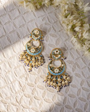 925 Silver Feroza Chandbali Earrings Blue 4