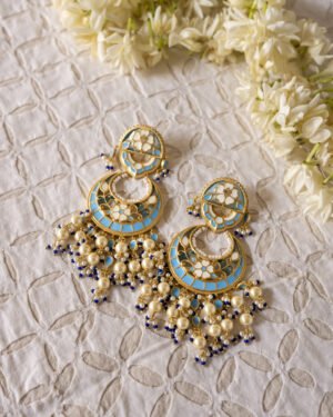 925 Silver Feroza Chandbali Earrings Blue 5