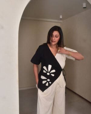 Black And Amara Applique Wrap Top1