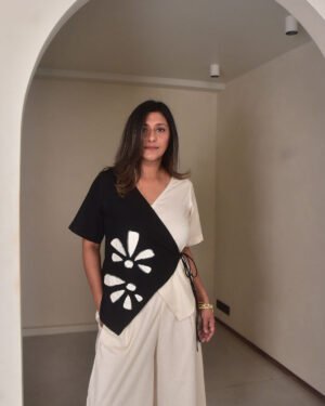 Black And Amara Applique Wrap Top2