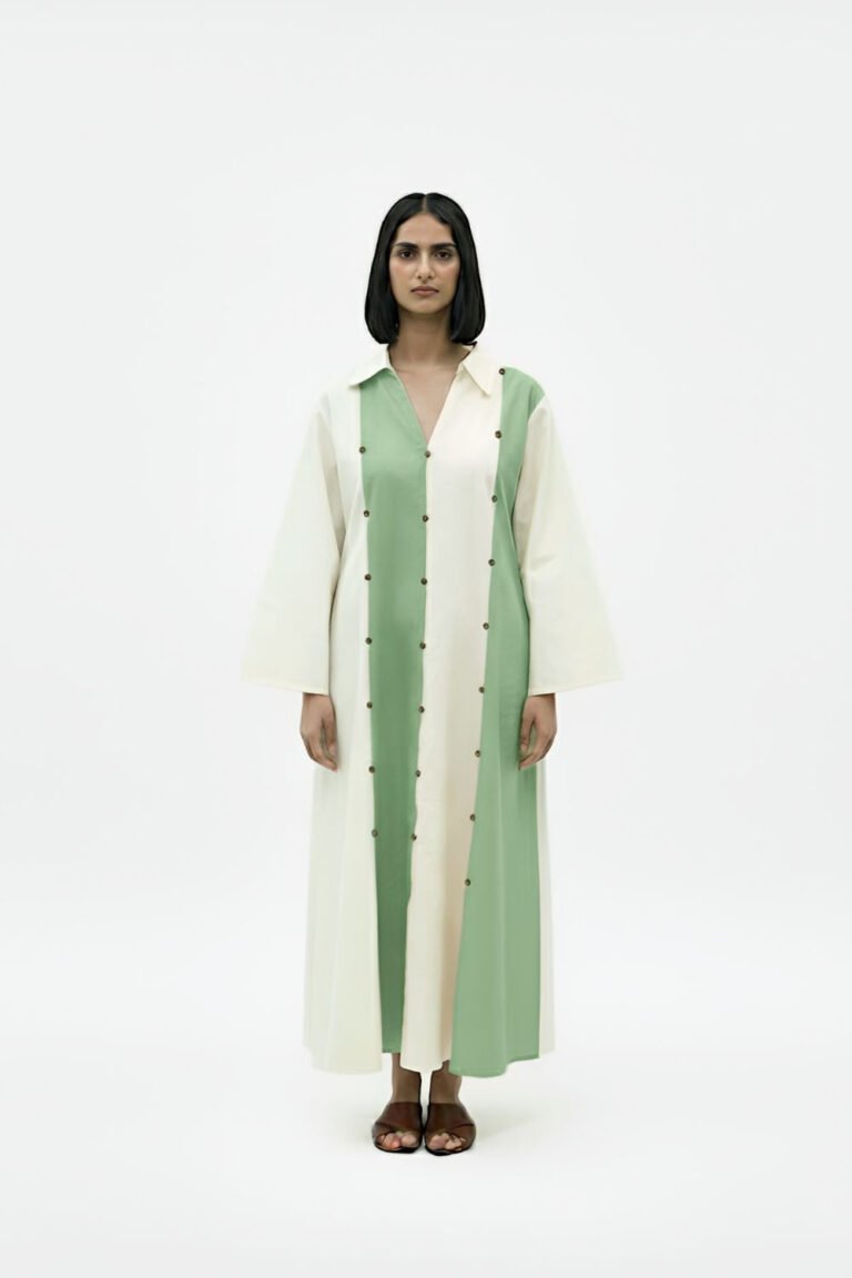 Ivory-Asparagus Panel Maxi Dress